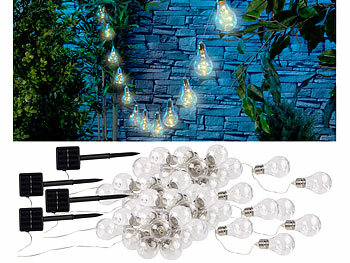 Lichterkette Balkon: Lunartec 4er-Set Solar-LED-Lichterkette im Glühbirnen-Look, 12 Birnen, 8,5 m