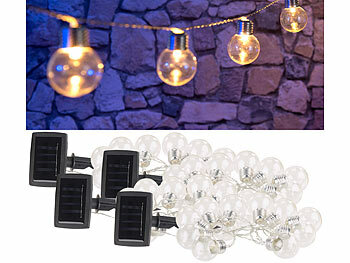 Außenlichterketten Solar: Lunartec 4er-Set Solar-LED-Lichterkette mit 10 LED Glühbirnen, 1,8 Meter, IP44 