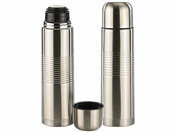 Reise Isolierflasche: Rosenstein & Söhne 2er-Set Edelstahl-Isolierflasche mit Becher 0,5 Liter