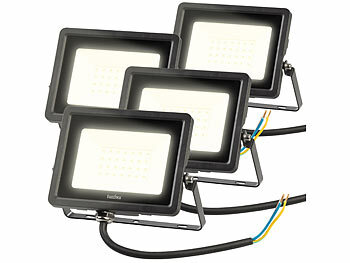 LED-Strahler für draußen: Luminea 4er-Set Mini-LED-Fluter, 20 W, 2.000 lm, IP65, 3.000 K, warmweiß 