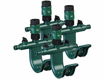 Royal Gardineer 4er-Set Regulierbarer 2-fach-Wasserverteiler mit Schlauchhalterung