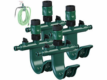 Royal Gardineer 4er-Set Regulierbarer 2-fach-Wasserverteiler mit Schlauchhalterung