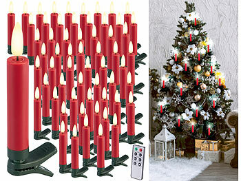 LED Christbaumkerzen: Lunartec 60er-Set LED-Weihnachtsbaumkerzen mit täuschend echter Flamme, rot