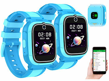 TrackerID 2er-Set 4G-GPS-Kinder-Smartwatches, Videoanruf, Gorilla-Glas, blau