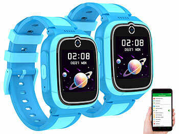 TrackerID 2er-Set 4G-GPS-Kinder-Smartwatches, Videoanruf, Gorilla-Glas, blau