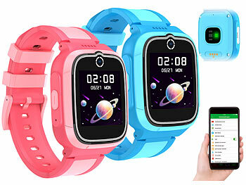 TrackerID 2er-Set 4G-GPS-Kinder-Smartwatches, Videoanruf, Gorilla-Glas,blau/pink