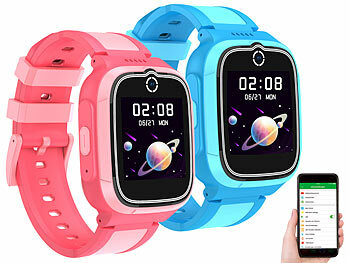 TrackerID 2er-Set 4G-GPS-Kinder-Smartwatches, Videoanruf, Gorilla-Glas,blau/pink