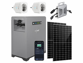 Balkonkraftwerkspeicher: revolt Solaranlagen-Set: Mikroinverter, 2 Solarmodule, Akku, 2 smarte Stecker