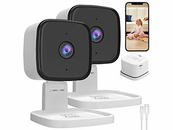 HD-Überwachungskamera: 7links 2er-Set Mini-2K-IP-Überwachungskamera, 4 MP, Nachtsicht, 360°-Halter