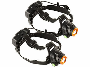 Taschenlampe Stirnlampe: KryoLights 2er-Set Akku-Stirnlampen, Gesten-Steuerung, Cree-T6-LED, 580 Lumen