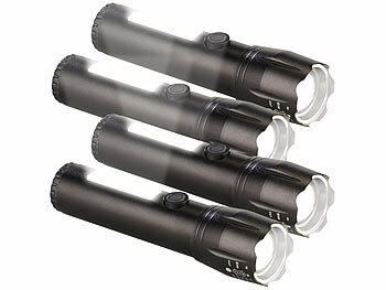 USB-Taschenlampe Mini: PEARL 4er-Set 2in1-Akku-LED-Taschenlampen mit COB-LED-Arbeitsleuchte, 230 lm