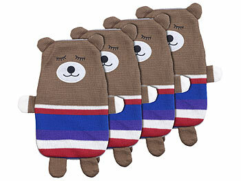 Wärmflaschenbezug: infactory 4er-Set Bezüge im Teddybär-Design für Kinder-Wärmflaschen bis 1 Liter