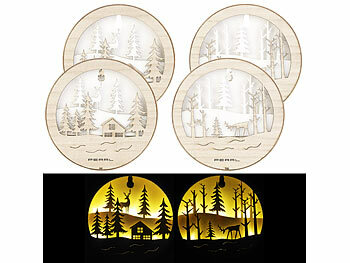 Holz Bilder: Lunartec 4er-Set leuchtende Echtholzbilder mit weißen LEDs, Batteriebetrieb