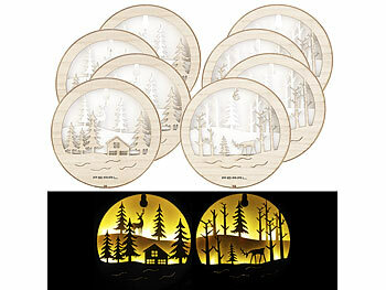 Holz Bild: Lunartec 8er-Set leuchtende Echtholzbilder, warmweiße LEDs, Batteriebetrieb