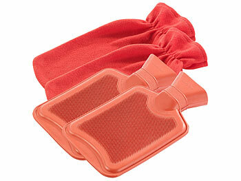 Heizflasche: PEARL 2er-Set Wärmflaschen Größe M mit flauschigem Vlies-Bezug, rot, 1 Liter