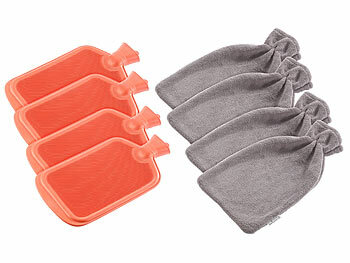 Wärmeflasche: PEARL 4er-Set XL-Wärmflaschen, 1,1 l, mit flauschigem Coral-Fleece-Bezug