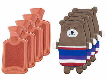 Motiv-Wärmeflasche: infactory 4er-Set Kinder-Wärmflaschen mit Teddybär-Bezug, 1 Liter