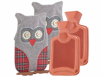 Babywärmflaschen: infactory 2er-Set Kinder-Wärmflaschen mit Eulen-Bezug, 1 Liter 