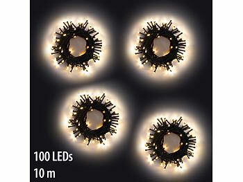 Lichterkette innen Timer: Lunartec 4er-Set LED-Lichterketten mit 100 LEDs, Timer, Batterie, warmweiß, 10m 