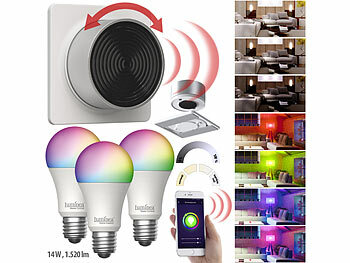 E27 Alexa: Luminea Home Control 3er-Set WLAN-LED-Lampen mit Lichtschalter, E27, RGB-CCT, 14 W