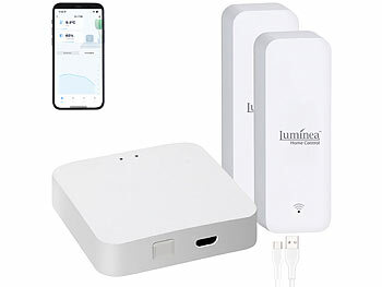 WLAN-Thermometer Apps: Luminea Home Control 2er-Set Temperatur- & Feuchtigkeits-Sensoren + WLAN-Gateway, App