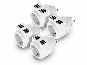 Doppel-USB-Steckdose: revolt 4er-Set 2in1-Steckdosen mit 4-fach-USB-Netzteil (3,6 A / 18 Watt)