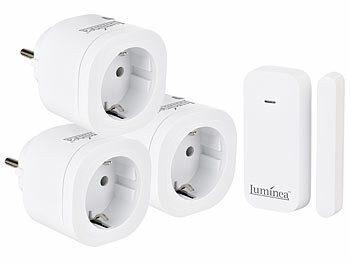 Funkabluftsteuerungssets: Luminea 3 Funk-Steckdosen mit Tür- & Fenstersensor für automatische Schaltung