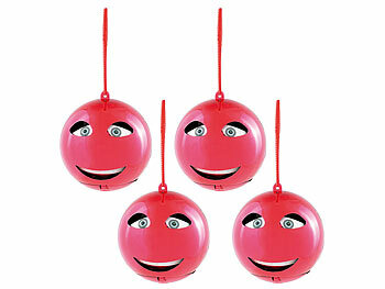 Weihnachtsmann Kugeln: infactory 4er-Set singende Weihnachtsbaumkugeln in rot, Batteriebetrieb, Ø 10 cm