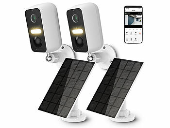 VisorTech 2er-Set Akku-Outdoor-IP-Überwachungskameras mit Solarpanel 