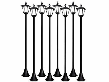 Steh Lampe: Royal Gardineer 8er-Set Solar-LED-Laternen, PIR-Sensor, Dämmerungssensor, 200lm, 200cm 