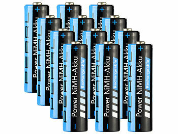 PEARL 12er-Set NiMH-Akkus Typ AA Mignon, 2.700 mAh