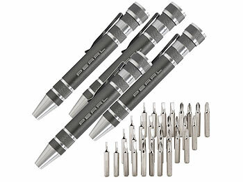PEARL Schraubenzieher-Stifte: 4er-Set 8in1-Schraubendreher im Kugelschreiber-Design (Brillen Schraubenzieher)
