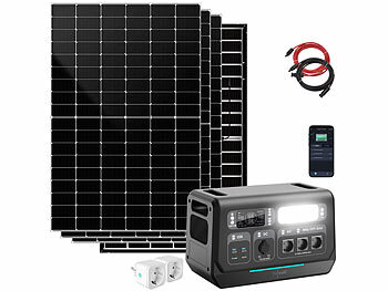 Powerstation LiFePO4: revolt On-Grid-Powerstation & Solar-Konverter, 3 Solarmodule & 5 m Solarkabel