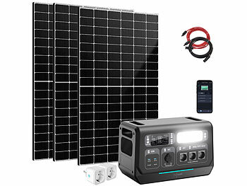 Powerstation LiFePO4: revolt On-Grid-Powerstation & Solar-Konverter, 3 Solarmodule & 5 m Solarkabel