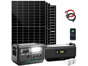 Solar-Power-Stations: revolt On-Grid-Powerstation & Solar-Konverter, Akku-Erweiterung,3 Solarmodule