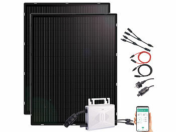 Solar Wechselrichter: revolt Solaranglagen-Set: WLAN-Mikroinverter, 2x 215-W-Slim-Solarmodul, Kabel 