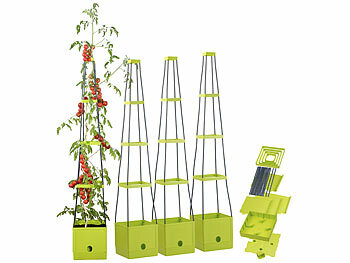 Tomatenpflanzturm: Royal Gardineer 4er-Set Pflanz-Türme mit Rankhilfe für Tomaten, mit 2,5-l-Wassertank
