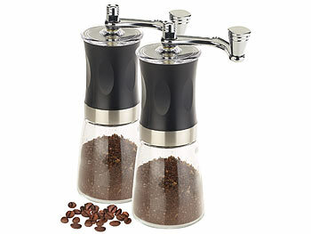 Kaffeemühle mit Kurbel: Rosenstein & Söhne 2er-Set Hand-Kaffeemühlen, Keramik-Mahlwerk,stufenlos einstellbar,19cm
