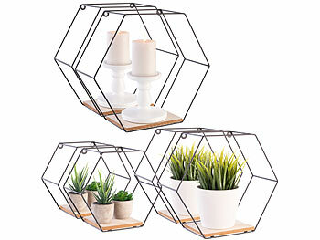 Wand-Regal-Sets: Carlo Milano 6 Hexagon-Metall-Wandregale, 3 verschiedene Größen, schwarz 