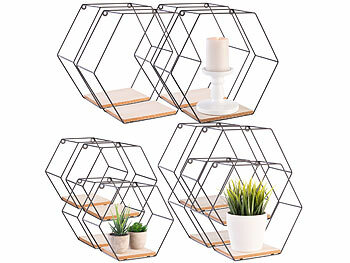 Wand-Regal-Set: Carlo Milano 12 Hexagon-Metall-Wandregale, 3 verschiedene Größen, schwarz 