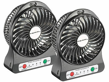 Tischventilator Akku: PEARL 2er-Set 2in1 Akku-Tisch-Ventilator mit LED-Leuchte, 1.300 mAh