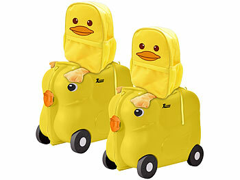 Kinderrucksack: Xcase 2er-Set: 2x Kinder-Aufsitzkoffer und 2x Rucksack, Motiv "Küken", gelb