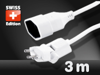 Clip-Clap Verl&auml;ngerungskabel, Winkelstecker (klappbar), 3 Meter weiss Strom-Verl&auml;ngerungskabel Euro-Buchsen