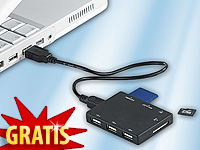c-enter Winziger Multi-Card-Reader mit 3-fach USB-Hub c-enter