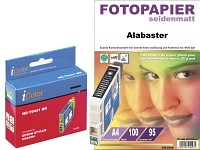 iColor Tintenpatrone für EPSON (schwarz) + Fotopapier GRATIS iColor