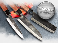 TokioKitchenWare 3-teiliges Messerset, handgefertigt, Echtholzgriff TokioKitchenWare Handgefertigte Küchenmesser in Sets