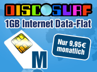 SIM-Karte mit Datentarif "discoSURF M" 1 GB (9,95 Euro pro Monat) 