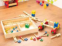 Playtastic 76-teiliger Kinder Baukasten mit Bauelementen aus Echtholz Playtastic Holz Baukästen