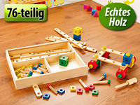 Playtastic 76-teiliger Kinder Baukasten mit Bauelementen aus Echtholz Playtastic Holz Baukästen