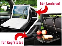 Lescars Kfz-Universalklapptisch für Lenkrad- & Kopfstützenbefestigung Lescars KFZ-Lenkrad- & Rücksitz-Tische